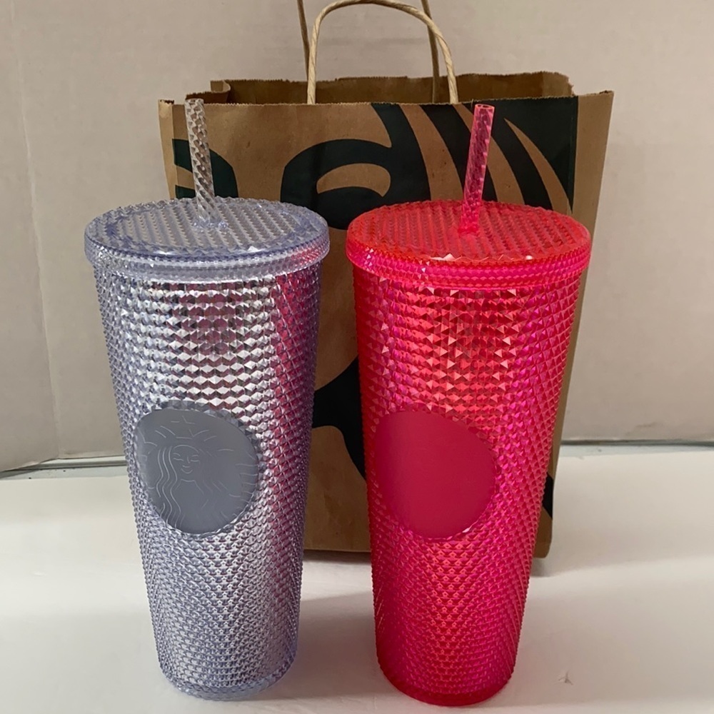 2 NWT 2019 Starbucks Studded 24oz Cups Pink Silver